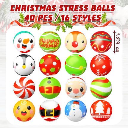 40-Piece Christmas Stress Balls – 16 Styles of Mini Foam Squeeze Balls for Fun Relief