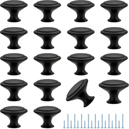18 Pack Matte Black Cabinet Knobs 30mm Drawer Pulls with Screws Set