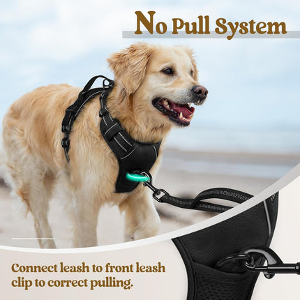 Black No Pull Dog Harness Large Dogs with Easy Control Handle and Leash Clips