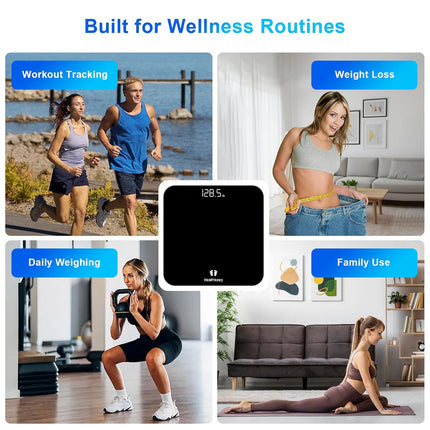 Digital Bathroom Scale 400lb 180kg High Precision LED Display Tempered Glass Black