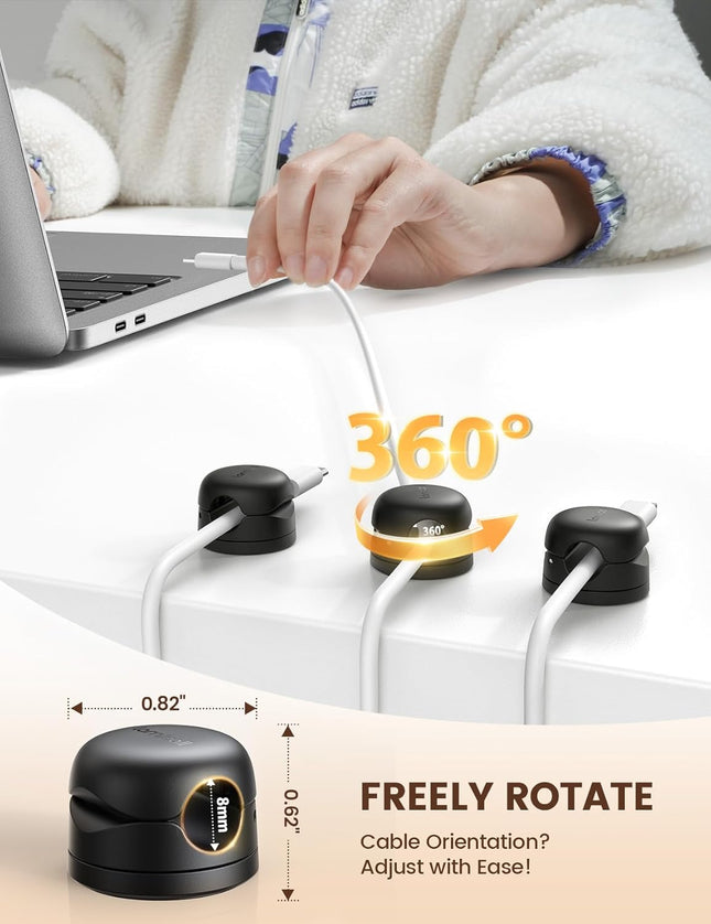 6Pack Lamicall Cable Organizer Clips, Rotatable Adhesive Cord Holder for Desk
