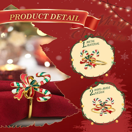Christmas Metal Napkin Rings Set of 6, Holiday Dinner Party Table Decor