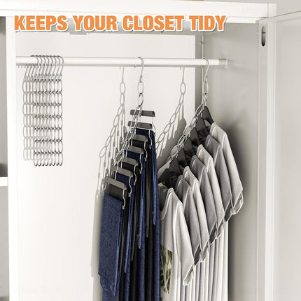 10 Pack Metal Clothing Chain Hangers Space Saving Closet Organizer 7 Holes