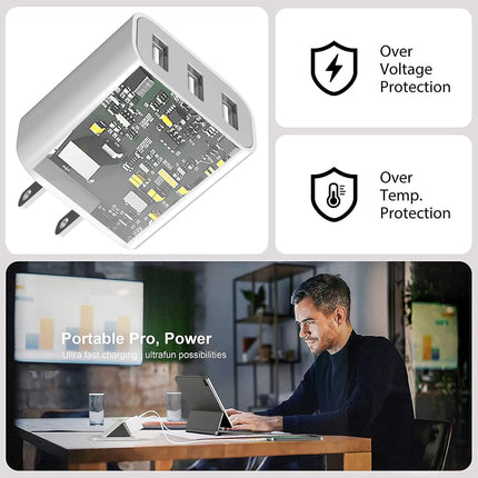 3-Port USB Wall Charger – Compatible with iPhone, iPad, Samsung & Android