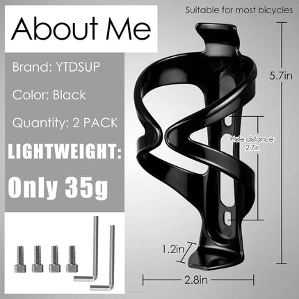 2-Pack Bike Water Bottle Holders, Ultra-Light Cages with Stainless Steel Screws, Black
