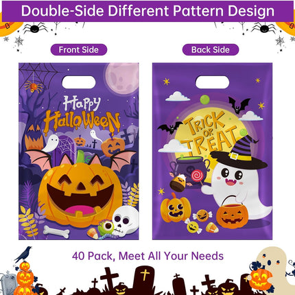 40-Piece Halloween Treat Bags with Handles, Ghost Pumpkin Trick-or-Treat Goodie Bags