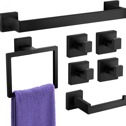 7-Piece Matte Black Bathroom Accessory Set, SUS304 Stainless Steel