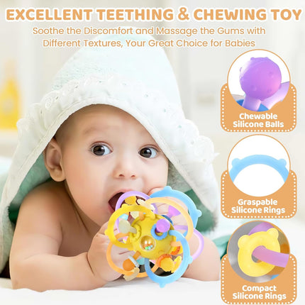 Baby Sensory Teething Toys – Montessori Silicone Teether with Rattle for 0-18 Months