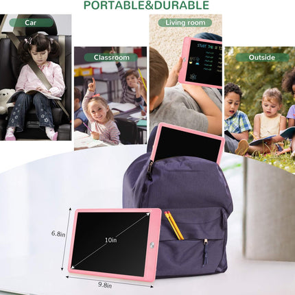 10" LCD Writing Tablet for Kids – Mess-Free Doodle Board, Pink