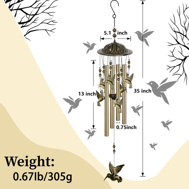 35in Hummingbird Wind Chimes, Beautiful Outdoor Gift for Women & Moms