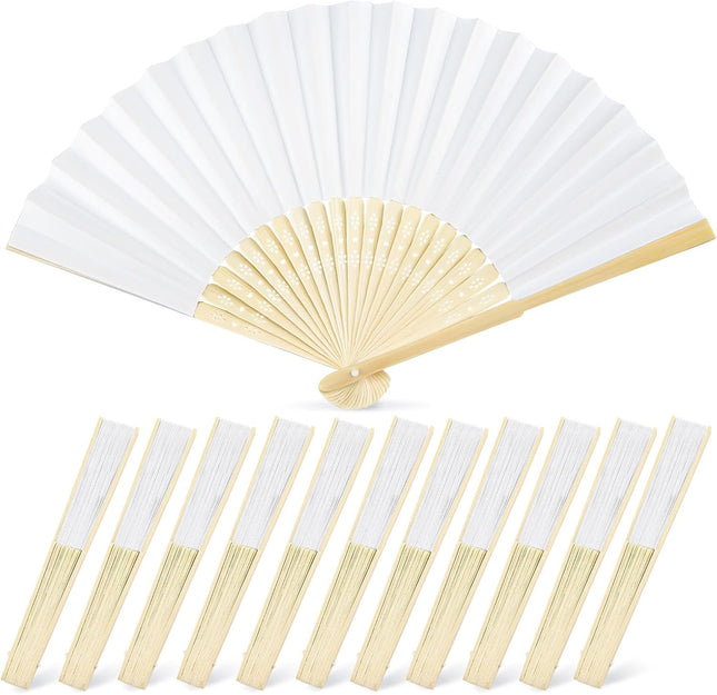 12-Pack White Paper Fans – 8.3" Foldable Hand Fans for Weddings & Parties