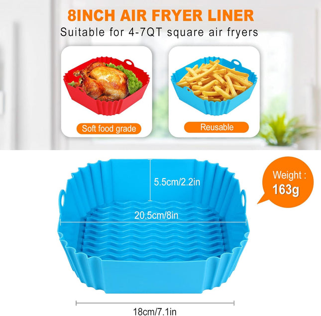 2-Pack 8" Silicone Air Fryer Liners – Reusable Inserts for 4–7 QT Fryers