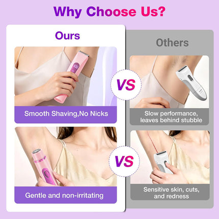 2-in-1 Bikini Trimmer for Women, Waterproof Ceramic Blade Electric Shaver, Rechargeable