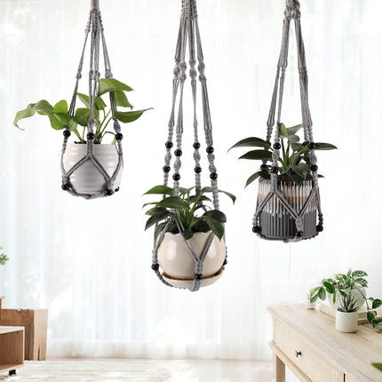 3 Pack Macrame Plant Hanger Set Indoor Outdoor Boho Planter Gray