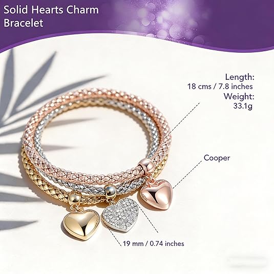 3PCS Crystal Charm Bracelets Tree of Life Heart Stretch Set Women