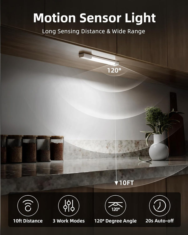 3-Pack Rechargeable Motion Sensor Lights – LED, Dimmable for Bedroom & Pantry