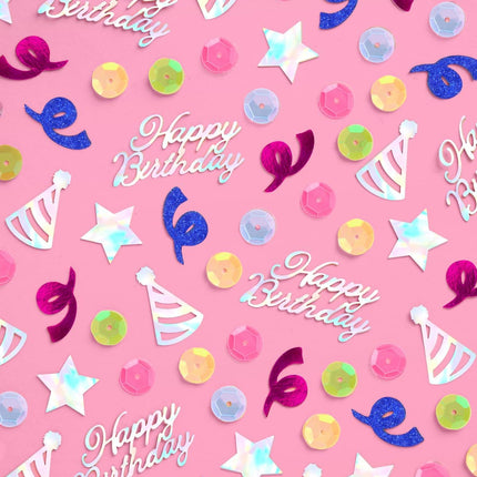 Happy Birthday Confetti Rainbow – Iridescent Foil & Pastel Table Scatter