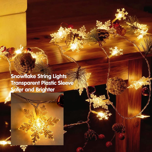 10Ft Christmas Garland Lights 30 LED Warm White String Lights, Pinecone & Red Berries
