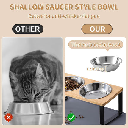 Elevated Cat Bowl Set with Food Mat Stainless Steel Raised Pet Dishes 15° Stand