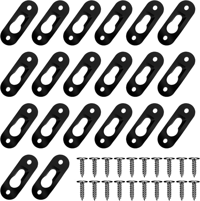 20 Pack Keyhole Hangers – Heavy Duty Metal Wall Brackets with 40 Screws, Black