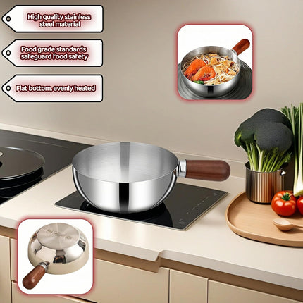 800ml/27oz 316 Stainless Steel Saucepan, Wood Handle, Induction Compatible