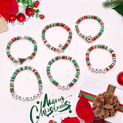 6 Pack Christmas Bracelets for Women Men Teens Beaded Stretch Charms
