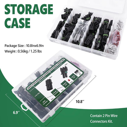 286PCS Waterproof Automotive Electrical Connector Kit, 25 Sets, 2-Pin 22-14AWG