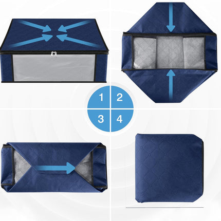 3-Pack Foldable Storage Bags – 35L with Clear Window & Handles, Blue