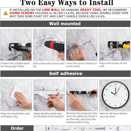 5 Racks & 4 Hooks Mop Broom Holder – Stainless Steel Wall Mount Organizer