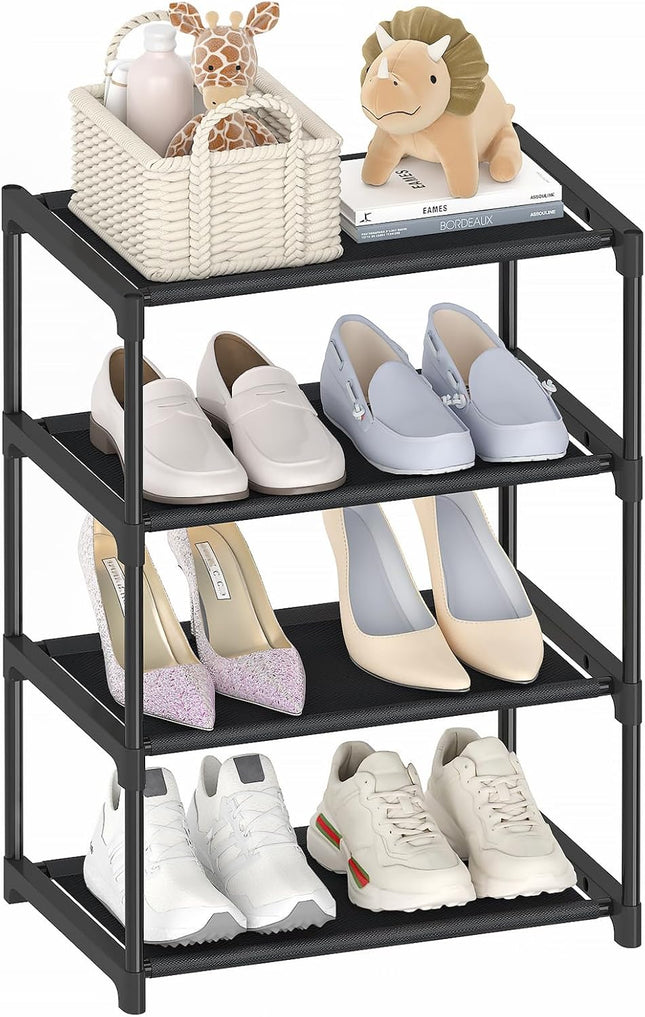 4-Tier Extra Small Shoe Rack – 16.3" Narrow Stackable Closet Organizer