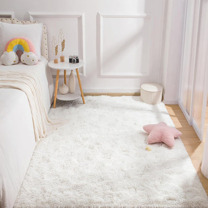 4x6 White Fluffy Rug – Soft Cream Area Carpet for Living Room & Kids’ Bedroom