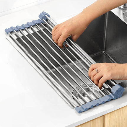 Over Sink Dish Drying Rack Roll Up Stainless Steel Foldable 17.5x11.8 Kitchen