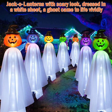 4-Pack Solar Pumpkin Ghost Lights, Witch Hat Stake Lights for Yard & Porch Decor