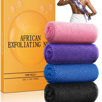 4 Pack African Net Sponge Exfoliating Bath Scrubber Extra Long Stretchable Body