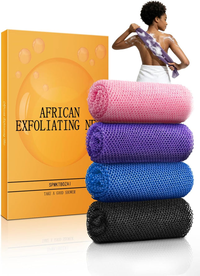 4 Pack African Net Sponge Exfoliating Bath Scrubber Extra Long Stretchable Body
