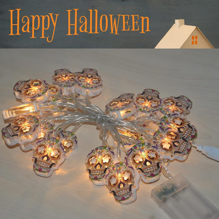 30LED Halloween Skull String Lights, Battery/USB Powered, 2 Modes Indoor Outdoor