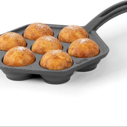 CHEF Danish Aebleskiver Pan Pre-Seasoned Cast Iron 7-Section Mini Pancake Pan
