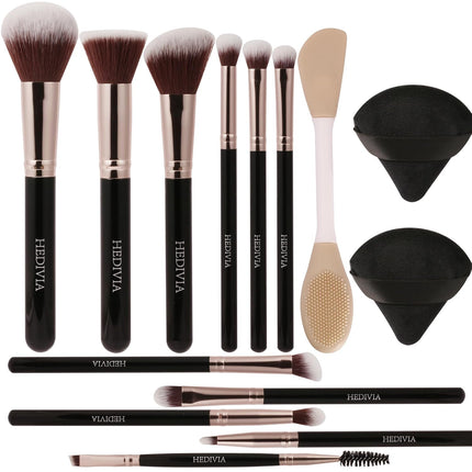 14-Pc Black Makeup Brush Set, Synthetic Foundation, Blush & Eyeshadow Brushes