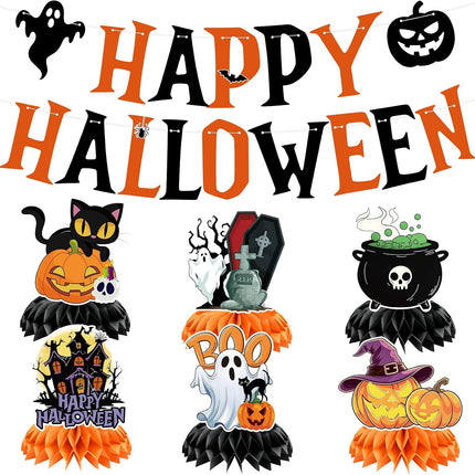 Halloween Honeycomb Table Centerpieces, Black Cat Ghost Pumpkin Witch Hat Boo Decor