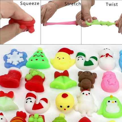 50PCS Christmas Mochi Squishy Toys – Mini Squeeze Toys for Party Favors and Holiday Fun