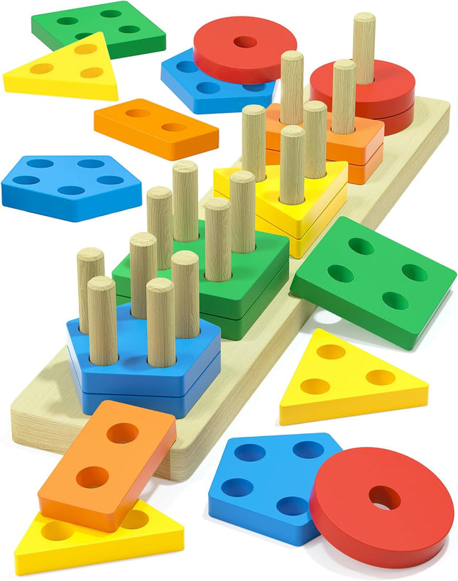 Montessori Wooden Shape Sorter – Toddler Learning Toy for Ages 1-3