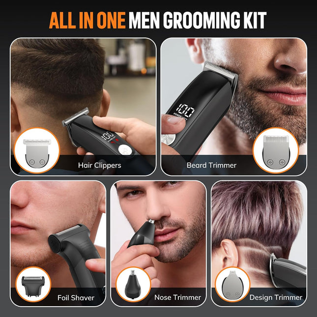 6-in-1 Beard Trimmer & Hair Clipper Kit, Waterproof Cordless Grooming Set for Men
