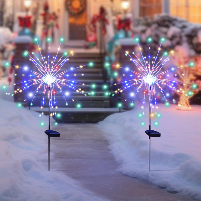 2-Pack Solar Garden Lights for Christmas – Waterproof Solar Powered Firework Outdoor Decorations