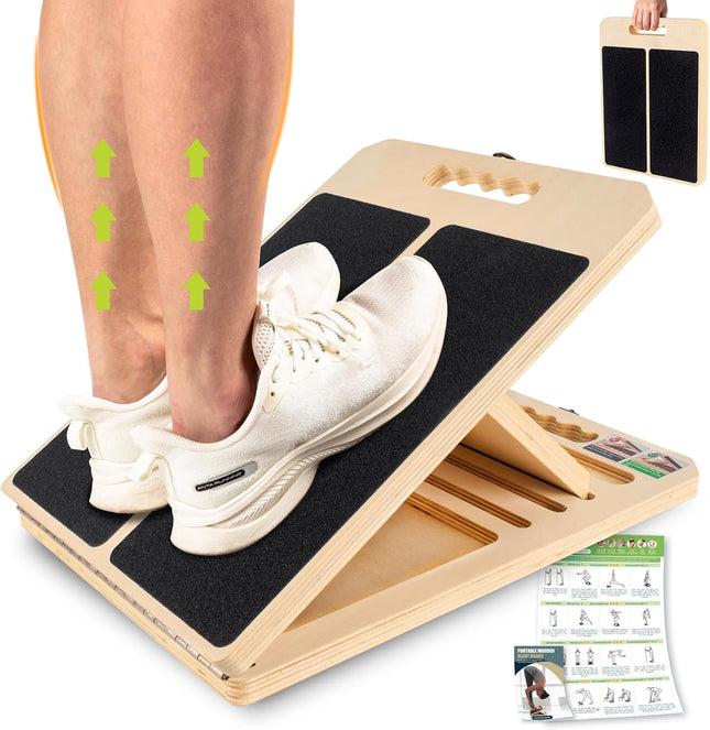 Adjustable Slant Board Calf Stretcher with Training Poster for Leg Therapy