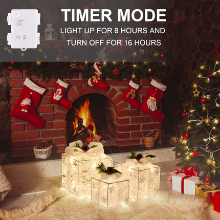 3 Pack Lighted Christmas Gift Boxes – Pre-lit Snowflake Ornament, Battery Operated