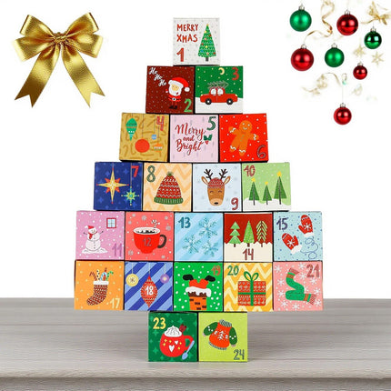 24PCS Christmas Advent Boxes – 2.75" Countdown Gift Boxes with Stickers