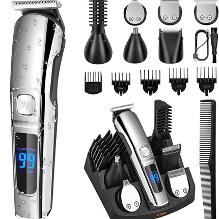 6-in-1 Beard & Body Trimmer for Men, Waterproof Electric Razor, USB Rechargeable, Silver