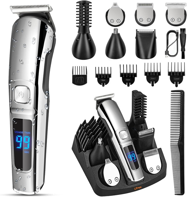 6-in-1 Beard & Body Trimmer for Men, Waterproof Electric Razor, USB Rechargeable, Silver