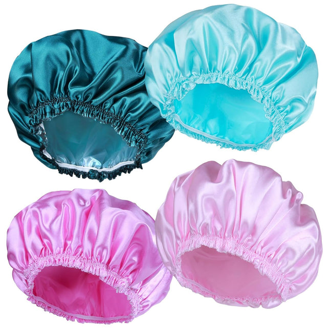 Shower Caps for Women – 4 Pack, Reusable, Double Waterproof, Solid Color