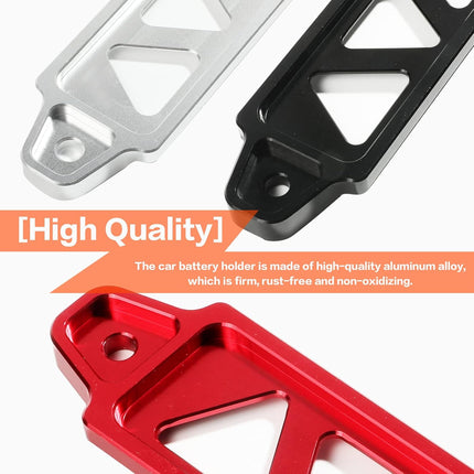 Car Battery Hold Down Bracket, 10in J-Bolts Aluminum Alloy Battery Tray, Red